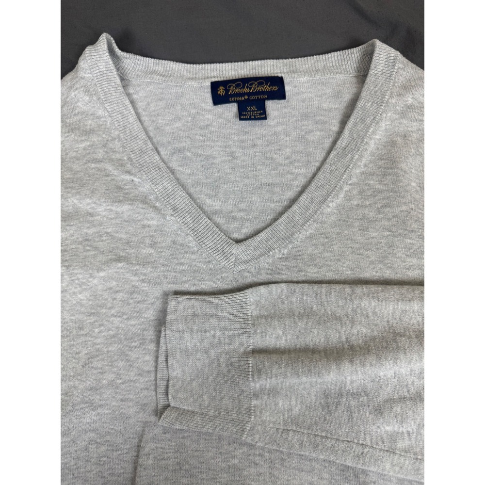 Brooks Brothers Mens XXL Light Gray Supima Cotton V-Neck Pullover Sweater